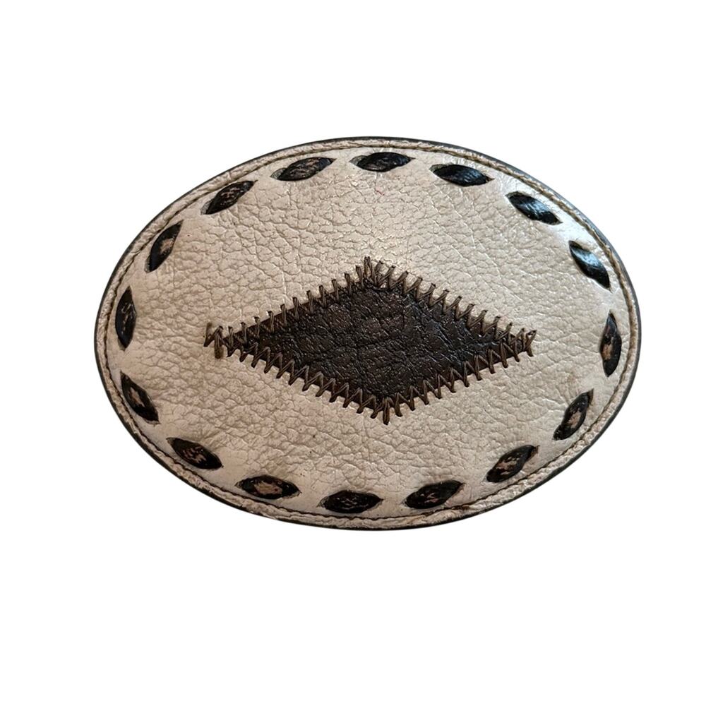 Vintage White and Brown Leather Belt Buckle